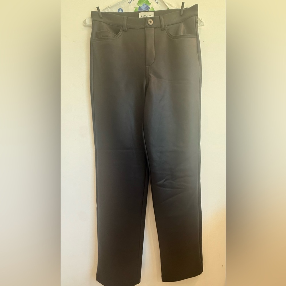 Marcella NYC Black Faux Leather Straight-Leg Pants